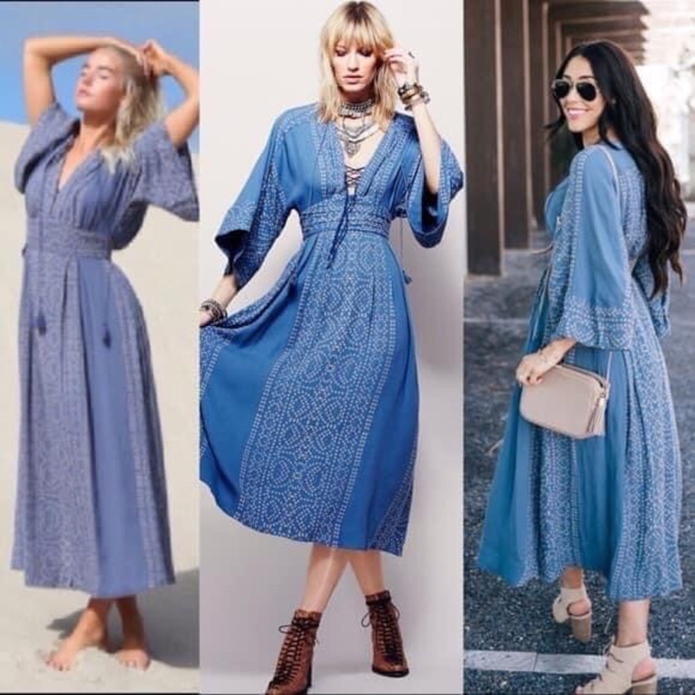 {Free People} Blue Modern Kimono Dress
